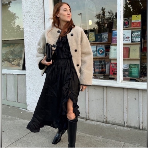 Mango Faux Shearling Chic Cream Coat with Black Accents, New with Tags - Picture 7 of 7